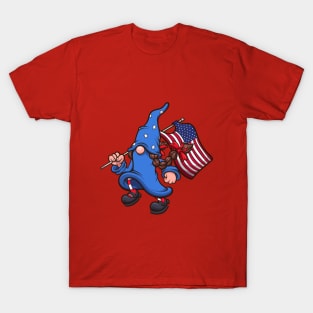 Female 4th Of July Gnome With American Flag T-Shirt